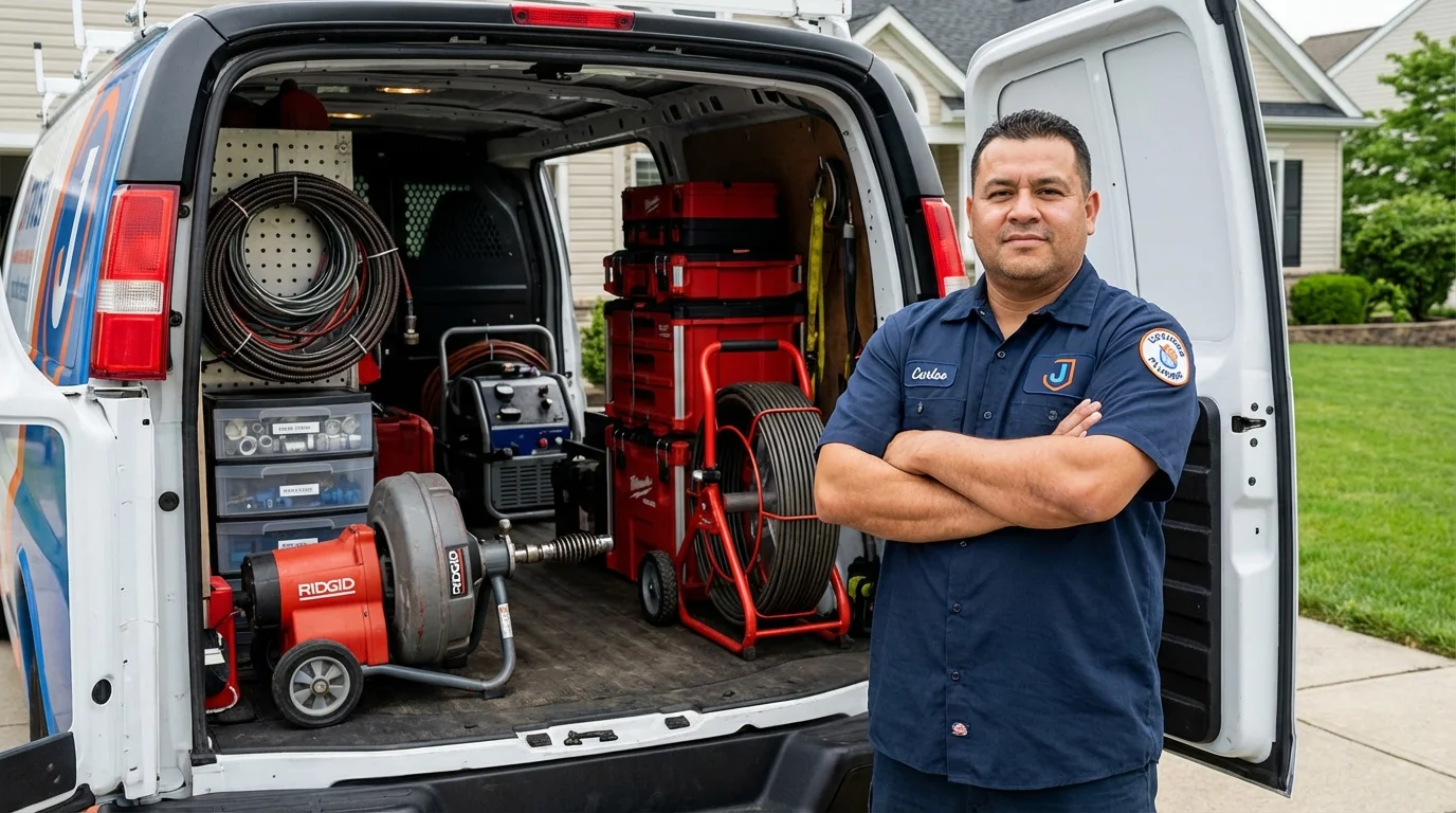 Professional drain cleaning equipment and Johns Plumbing LLC plumber in New Town