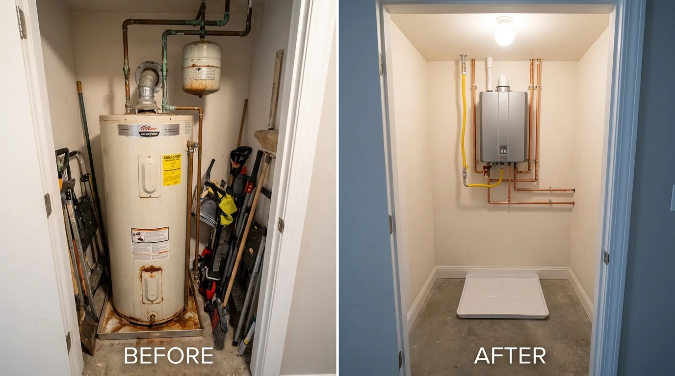 Tank water heater versus wall-mounted tankless unit comparison for New Town, ND homeowners